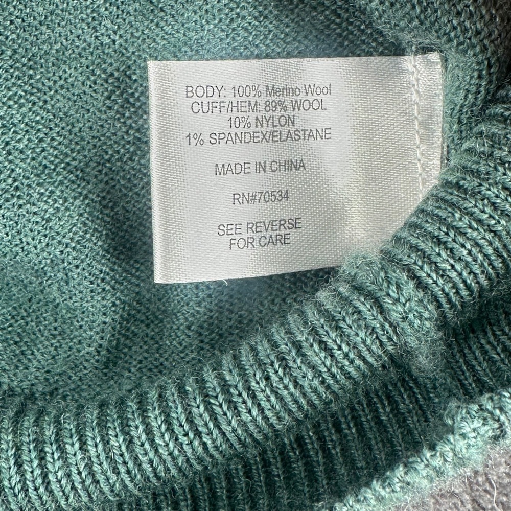 Orvis Mens L Green 100% Merino Wool Quarter Zip Sweater Leather Trim RN70534 - Picture 6 of 8